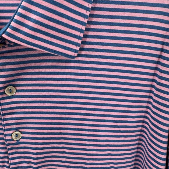 Peter Millar Pink/Blue Stripe 100% Cotton Polo Shirt Mens Size L - Picture 2 of 5